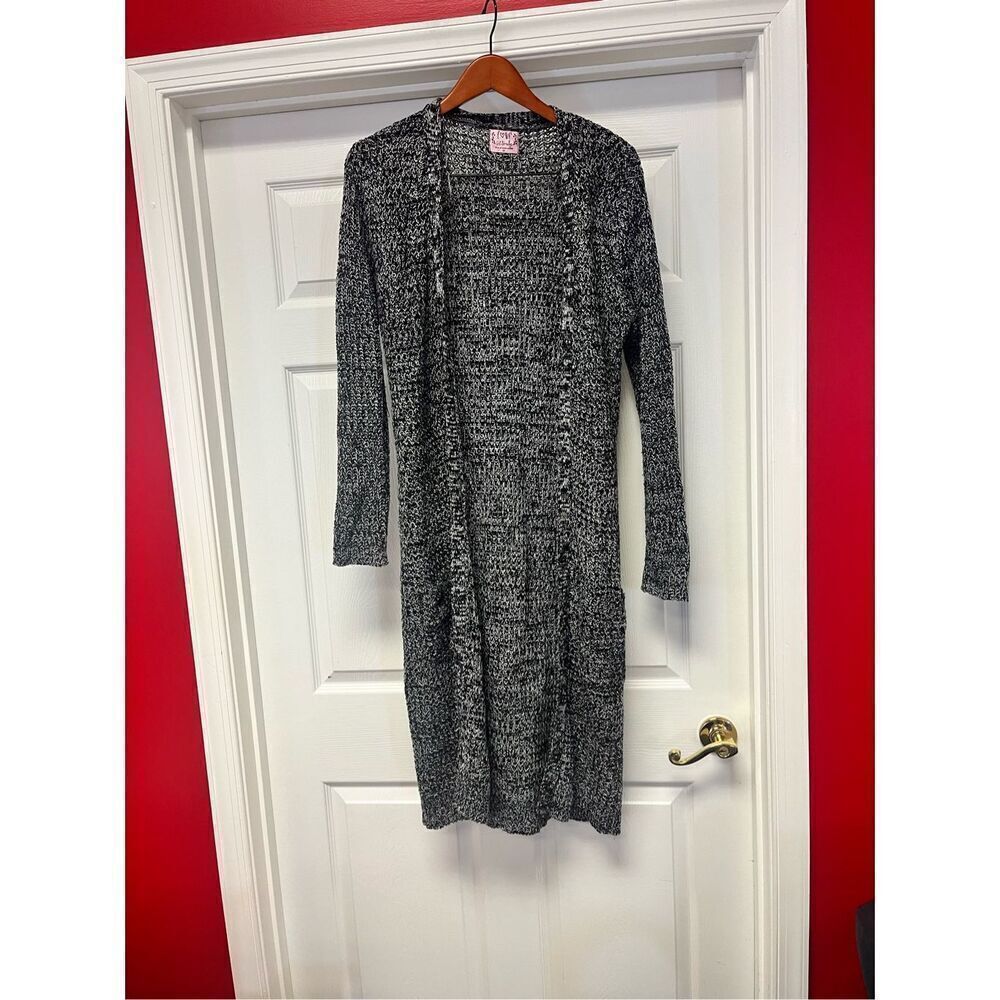 Love Maternity Black & White Open Front Long Cardigan Duster Sz M EUC